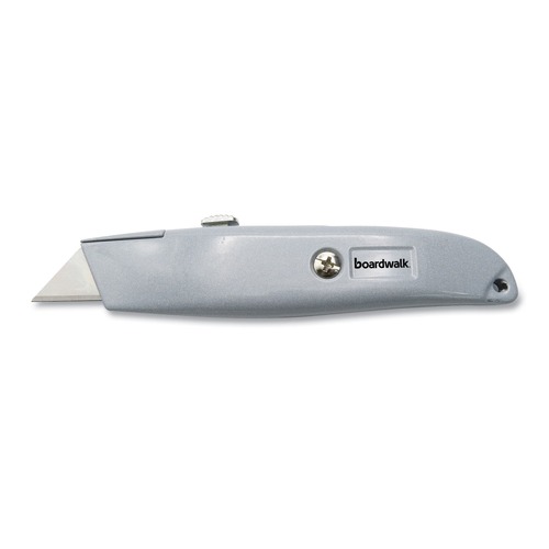 Box Cutters & Utility Knives | Boardwalk BWKUKNIFE45 Straight-Edged Metal Retractable Utility Knife - Gray image number 0