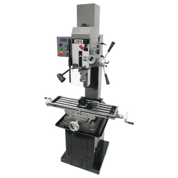 MILLING MACHINES | JET 351157 JMD-45VSPFT Variable Speed Geared Head Square Column Mill Drill with Power Downfeed, Newall DP700 2-Axis DRO and X-Axis Powerfeed