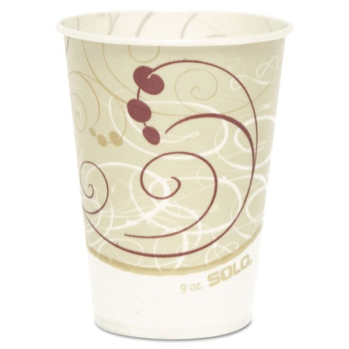 Dart R9N-J8000 Symphony Design 9 oz. Wax Coated Paper Cups - Beige/White (20 Sleeves/Carton, 100/Sleeve) image number 0