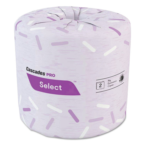 Toilet Paper | Cascades PRO B180 Select Standard 2-Ply 4.25 in. x 4.1 in. Tissues - White (500 Sheets/ Roll, 48 Rolls/Carton) image number 0