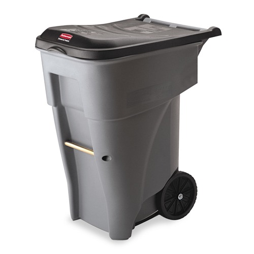 Waste Cans | Rubbermaid Commercial FG9W2100GRAY Brute Rollout Heavy-Duty Waste Container, Square, Polyethylene, 65gal, Gray image number 0