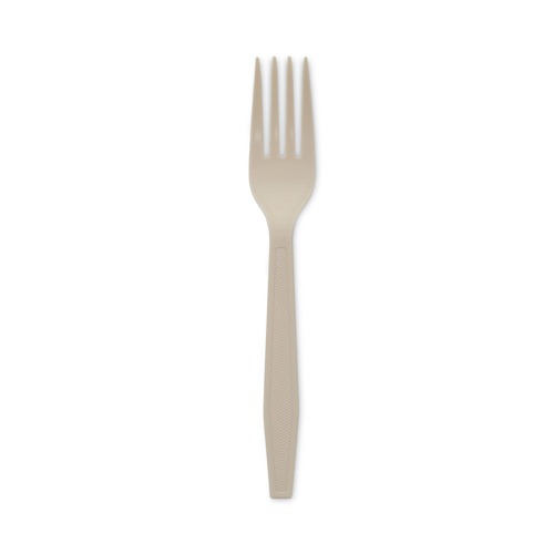 Pactiv Corp. YPSMFTEC EarthChoice 6.88 in. Heavyweight, PSM Cutlery Fork - Tan (1000/Carton) image number 0
