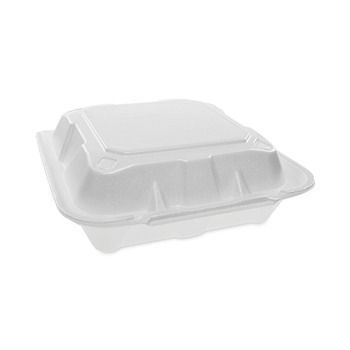 Pactiv Corp. YTD188010000 Foam Hinged Lid Containers, Dual Tab Lock, 8.42 X 8.15 X 3, White, 150/carton