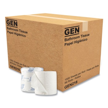 GEN GN218 Wrapped Septic Safe 1-Ply Standard Bath Tissue - White (1000-Piece/Roll, 96 Rolls/Carton)