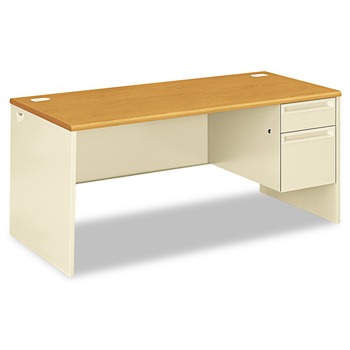 HON H38291R.C.L 38000 Series 66 in. x 30 in. x 29.5 in. 1 Box/1 File Drawer Right Pedestal Desk - Harvest/Putty