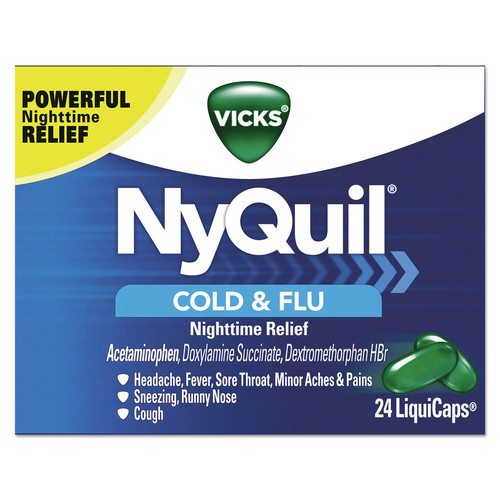 Vicks 01440BX NyQuil Cold and Flu Nighttime LiquiCaps (24-Piece/Box) image number 0