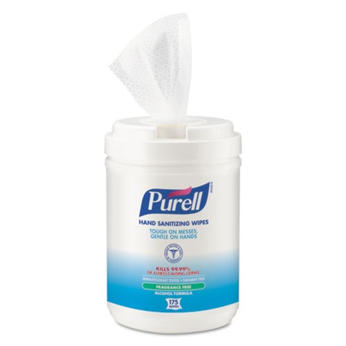 PURELL 9031-06 Premoistened Sanitizing Wipes, Alcohol Formulation, 6 in. x 7 in. - White (6 Canisters/Carton, 175/Canister) image number 0