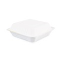 Boardwalk HL-91BW 1 Compartment 9 in. x 9 in. x 3.19 in. Bagasse Food Containers Hinged-Lid - White (200 Sleeves/Carton) image number 3