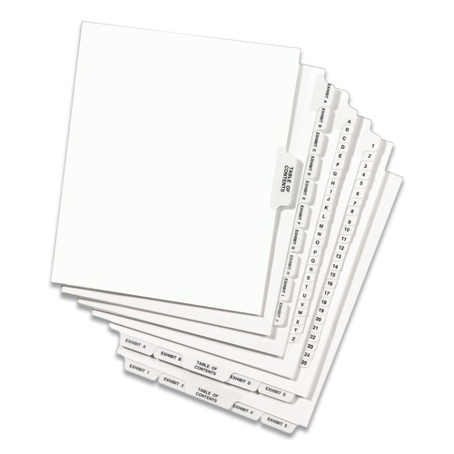 Avery 01401 11 in. x 8.5 in. Legal Exhibit Letter A Side Tab Index Dividers - White (25-Piece/Pack) image number 0