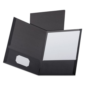 Oxford 53406EE Linen Finish Twin Pocket Letter Folders - Black (25-Piece/Box)