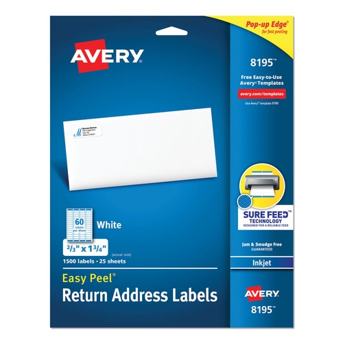 Avery 08195 Easy Peel 0.66 in. x 1.75 in. Address Labels with Sure Feed Technology (25-Sheet/Pack 60-Piece/Sheet) image number 0