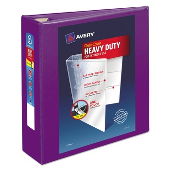 Avery 79810 Heavy-Duty 11 in. x 8.5 in. DuraHinge 3 Ring 3 in. Capacity View Binder with Locking One Touch EZD Rings - Purple