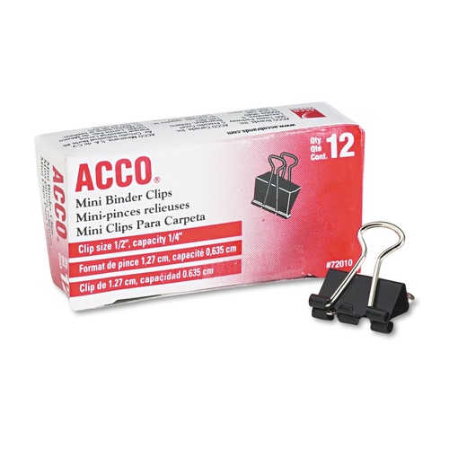 Friends and Family Sale - Save up to $60 off | ACCO A7072010A Mini Binder Clips, Steel Wire, 1/4-in Cap, 1/2-inw, Black/silver (1-Dozen) image number 0