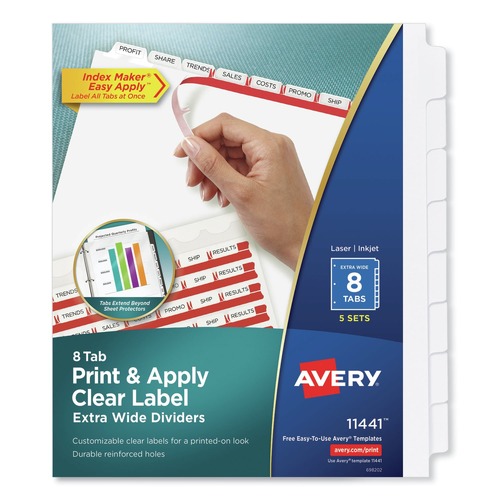  | Avery 11441 8 Tabs Letter Print and Apply Index Maker Label Dividers - White (5 Sets/Pack) image number 0