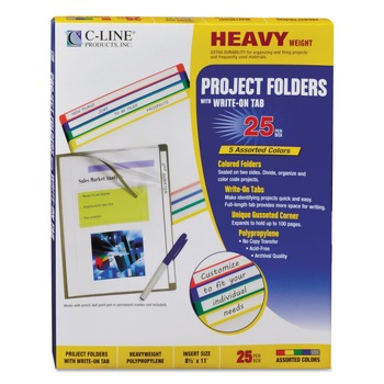 C-Line 62160 Straight Tab Letter Size Write-On Project Folders - Assorted Colors (25/Box)