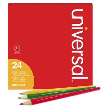 Universal UNV55324 Woodcase 3mm Colored Pencils - Assorted Colors (24-Piece/Pack)