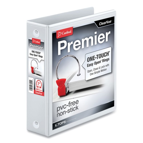 New Arrivals | Cardinal 11120 Premier 3 Easy Open Locking Round Ring 2 in. Capacity ClearVue Binder - White image number 0