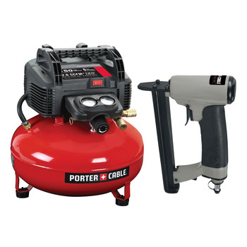 COMPRESSOR COMBO KITS | Porter-Cable C2002-US58 0.8 HP 6 Gallon Oil-Free Pancake Air Compressor and 22 Gauge 3/8 in. Upholstery Stapler Bundle
