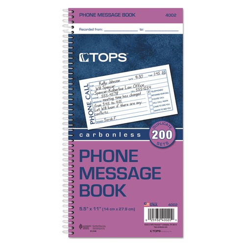 Friends and Family Sale - Save up to $60 off | TOPS 4002 Two Part 4 Page 2.75 in. x 5 in. Carbonless Spiralbound Message Book (200 Forms/Book) image number 0