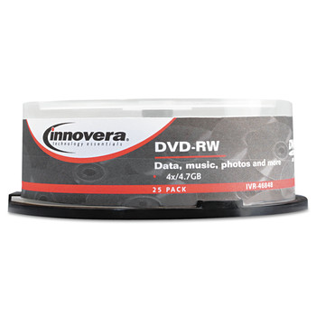 Innovera IVR46848 25/Pack 4.7 GB, 4X, Spindle, DVD-RW Rewriteable Disc - Silver