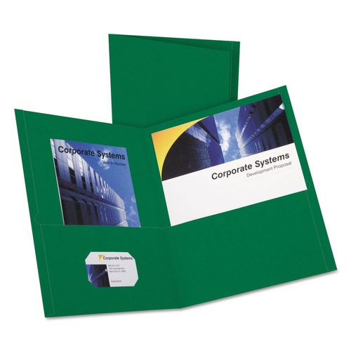Copy & Printer Paper | Oxford 57556EE Twin-Pocket Folder, Embossed Leather Grain Paper, Hunter Green, 25/box image number 0