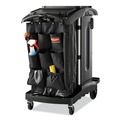 Cleaning and Sanitation Storage and Carts | Rubbermaid Commercial FG9T7800BLA High-Security 2-Shelf Housekeeping Cart - Black/Silver image number 1