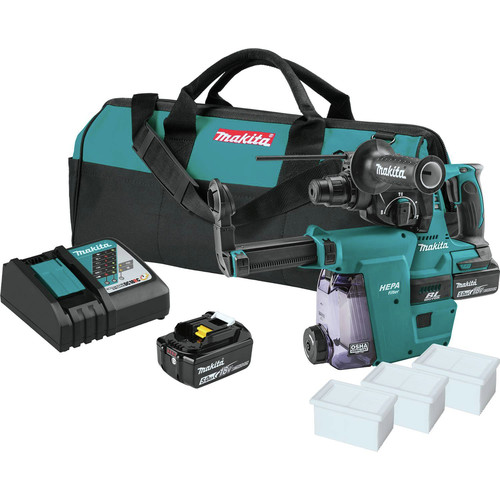Makita XRH011TWX 18V LXT Brushless Lithium-Ion SDS-PLUS 1 in. Cordless Rotary Hammer Kit with HEPA Dust Extractor Attachment and 2 Batteries (5 Ah) image number 0