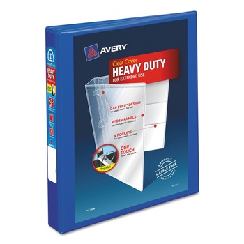 Avery 79772 Heavy-Duty 1 in. Capacity 11 in. x 8.5 in. 3 Ring View Binder with DuraHinge and One Touch EZD Rings - Pacific Blue