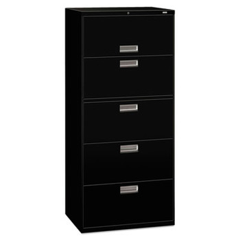 HON H675.L.PCS1 Brigade 600 Series 30 in. x 19.25 in. x 67 in. 4 Drawer 1 Roll-Out File/Posting Shelf Lateral File Cabinet - Black
