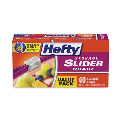 New Arrivals | Hefty R81240 Slider Bags, 1 qt, 1.5 mil, 8-in x 7-in, Clear, 40/Box image number 0