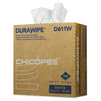 Chicopee D611W Durawipe Medium Duty 8.8 in. x 17 in. Industrial Wipers - White (12 Boxes/Carton, 100/Box)
