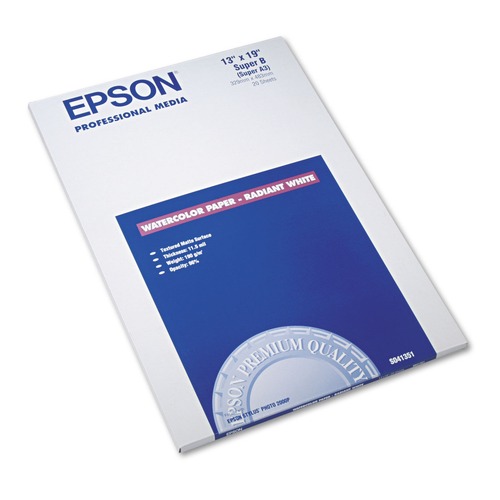 Epson S041351 11.5 mil 13 in. x 19 in. Watercolor Radiant Matte Inkjet Paper - White (20/Pack) image number 0