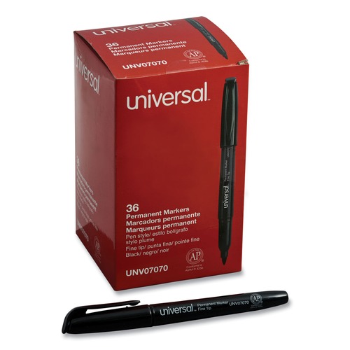 New Arrivals | Universal UNV07070 Fine Bullet Tip Pen-Style Permanent Marker Value Pack - Black (36/Pack) image number 0