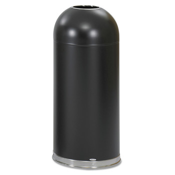 Safco 9639BL Open-Top Dome Receptacle, Round, Steel, 15gal, Black