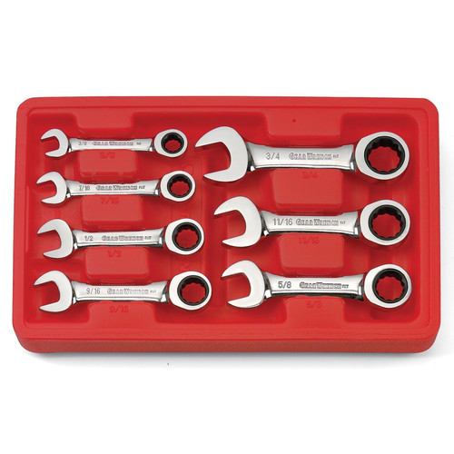 GearWrench 9507D 7-Piece SAE Stubby Combination Ratcheting Wrench Set image number 0
