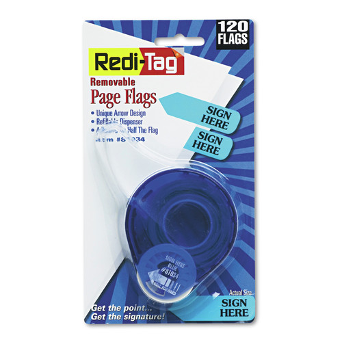 Friends and Family Sale - Save up to $60 off | Redi-Tag 81034 Arrow Message Page Flags In Dispenser, "sign Here", Blue (120 Flags/Dispenser) image number 0