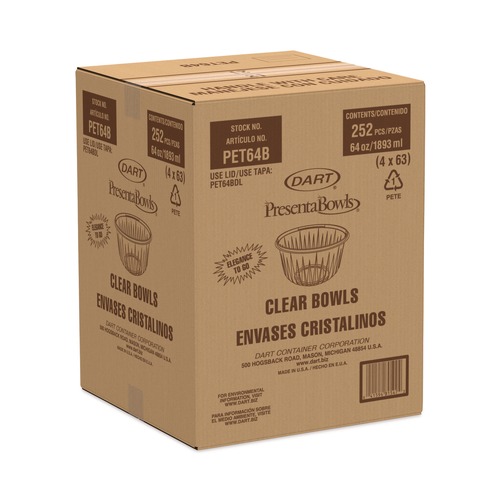 Bowls and Plates | Dart PET64B PresentaBowls 64 oz PET Bowl (252/Carton) image number 0