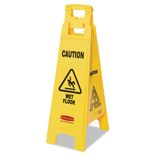 Rubbermaid Commercial FG611477YEL 12 in. x 16 in. x 38 in. Four-Sided Caution Wet Floor Imprint Floor Sign - Yellow image number 0