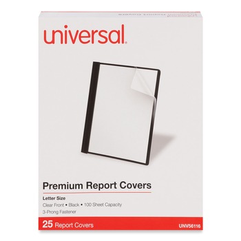 PRODUCTS | Universal UNV56116EE 1/2 in. Capacity, Tang Clip, Paper Report Cover - Letter Size, Clear/Black (25/Box)