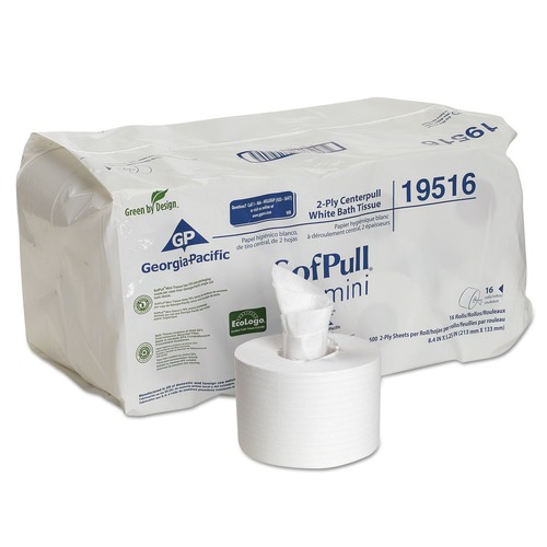 Just Launched | Georgia Pacific Professional 19516 5.25 in. x 8.4 in. SofPull Mini Centerpull 2-Ply Bath Tissue - White (500 Sheets/Roll 16 Rolls/Carton) image number 0