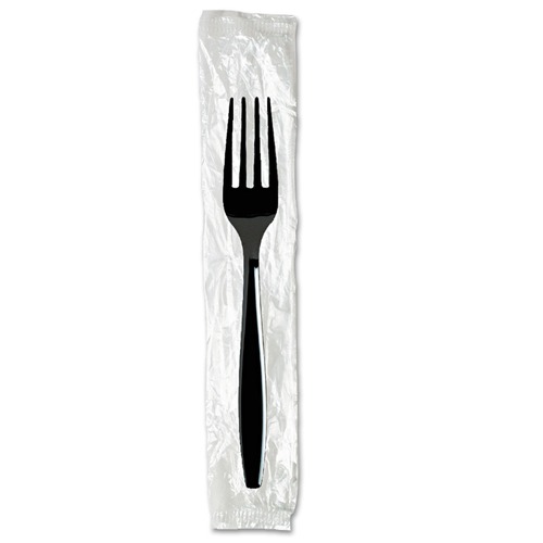 Dixie FH53C7 Individually Wrapped Polystyrene Plastic Forks - Black (1000-Piece/Carton) image number 0