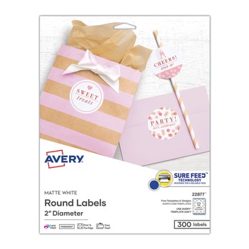 Avery 22877 2 in. dia. Round Print-to-the-Edge Labels with SureFeed and EasyPeel - Matte White (300-Piece/Pack)