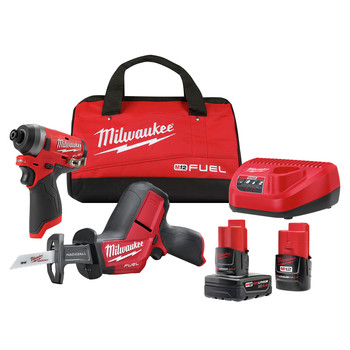 Milwaukee 2593-22 M12 FUEL Brushless Lithium-Ion 1/4 in. Cordless Hex Impact Driver / HACKZALL One-Handed Reciprocating Saw Combo Kit (2 Ah/ 4 Ah)