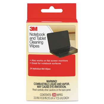 3M CL630 7 in. x 4 in. Notebook Screen Cleaning Cloth Wet Wipes - White (24/Pack)
