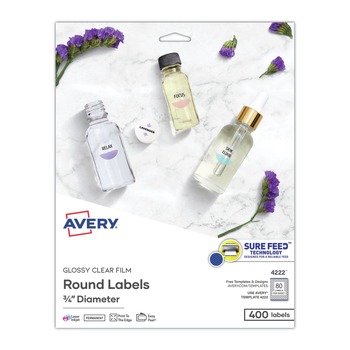Avery 04222 400-Piece/Pack Printable Self-Adhesive 3/4 in. Permanent ID Labels with Sure Feed - Clear