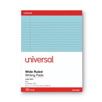 Universal UNV35880 8.5 in. x 11 in. 50 Sheets, Wide/Legal Rule, Colored Perforated Writing Pads - Blue (1 Dozen)
