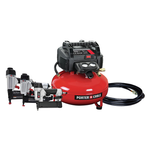 Porter-Cable PCFP3KIT 3-Piece Nailer and 0.8 HP 6 Gallon Oil-Free Pancake Air Compressor Combo Kit image number 0