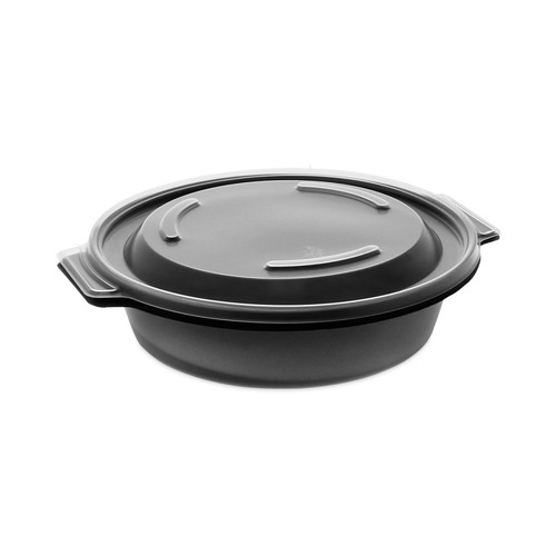 Pactiv Corp. 0CN8071600BL EarthChoice 16 oz. Microwaveable Round Takeout Container with Lid - Black/Clear (252/Carton) image number 0