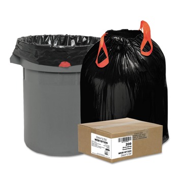 Draw 'n Tie WEB1DT200 Heavy-Duty Trash Bags, 30 Gal, 1.2 Mil, 30.5-in X 33-in, Black, 200/box