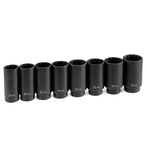 Grey Pneumatic 1708SN 8-Piece 1/2 in. Drive 12-Point Metric Deep Axle Nut Impact Socket Set image number 0